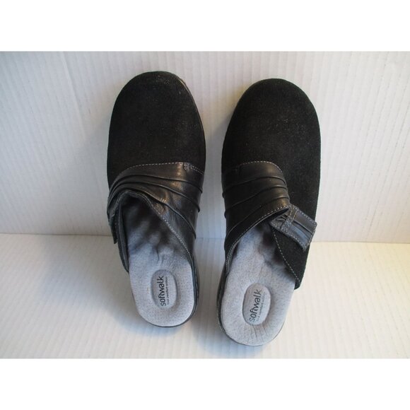 *SoftWalk Black Mule Slides Leather Upper Accent Stitching - 7WW - Picture 5 of 9